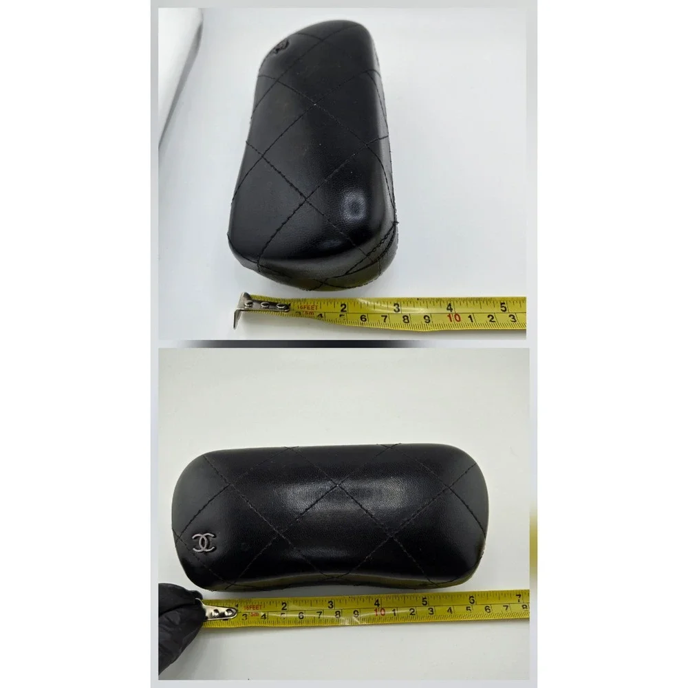 Chanel Black Quilted Leather Sunglasses Case Silver CC Logo Hard Shell Eyewear